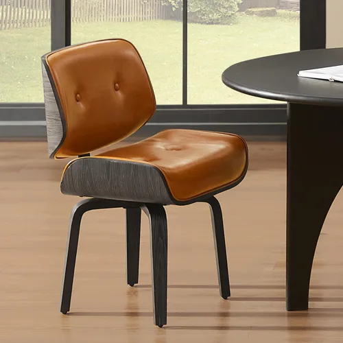 Zouron Silla de comedor giratoria, silla de comedor tapizada de piel sintética con patas de madera, silla auxiliar moderna de mediados de siglo para