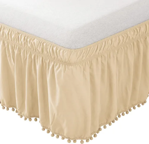 Miniatura 10 de Elegant Comfort Ella Collection - Falda de cama con pompones, 16 pulgadas de caída, 1500 hilos de calidad egipcia, elástico envolvente para una