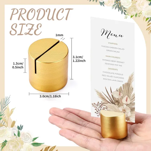 Miniatura 2 de Affrolling 12 soportes dorados para tarjetas de lugar, de madera, para números, mini soporte de mesa cilíndrica a granel para tarjetas