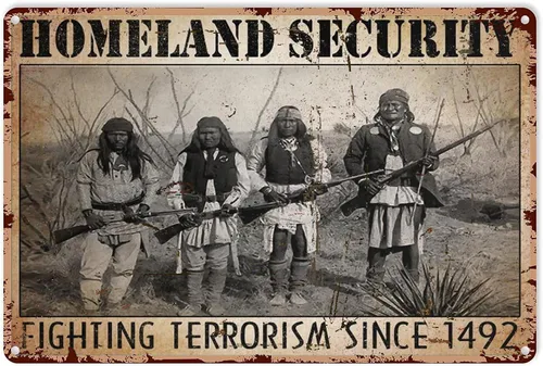 Póster vintage de nativos americanos indios, seguridad nacional americana, paisaje, letrero de metal, decoración de estaño, aluminio, arte de pared,