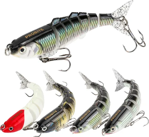 Miniatura 10 de 5 piezas de señuelos de pesca realistas – Cebo multiarticulado para lubina, trucha, crappie, lucioperca, lucio, acción realista con ojos de pez 3D