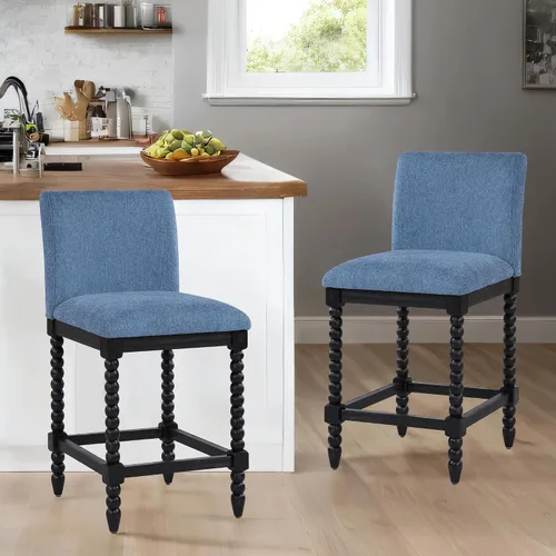 Miniatura 11 de DUHOME Taburete de mostrador de husillo con asiento acolchado de resorte, taburetes de bar de madera de granja de 26 pulgadas de altura