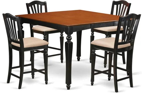 East West Furniture CHEL5-BLK-C - Juego de encimera de cocina de 5 piezas incluye una mesa de comedor cuadrada con hojas de mariposa y 4 sillas de