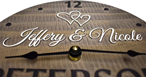 Miniatura 9 de Reloj de pared de madera hecho a mano de 11 pulgadas personalizado para pareja
