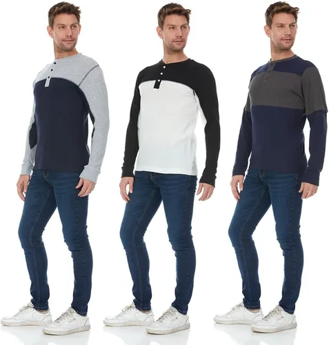 Miniatura 12 de DARESAY Paquete de 3: camiseta térmica de manga larga para hombre, camisetas de manga larga Henley & Crew para hombre, camisetas de manga larga
