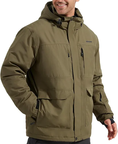 Miniatura 19 de FREE SOLDIER Chaqueta de esquí impermeable para hombre, con forro polar, abrigo de nieve cálido de invierno con capucha costuras totalmente selladas