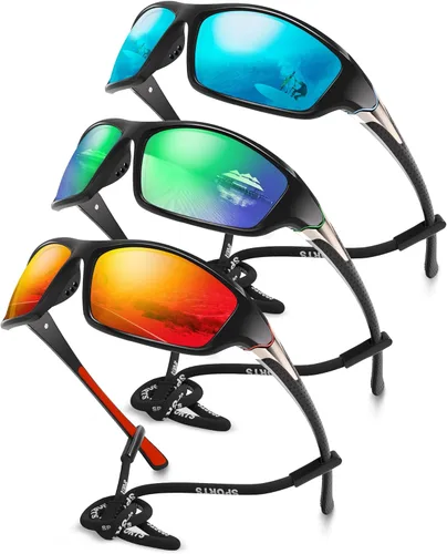 Miniatura 29 de Paquete de 3 lentes de sol deportivos polarizados para hombres, gafas de sol masculinas envolventes con protección UV para ciclismo, pesca