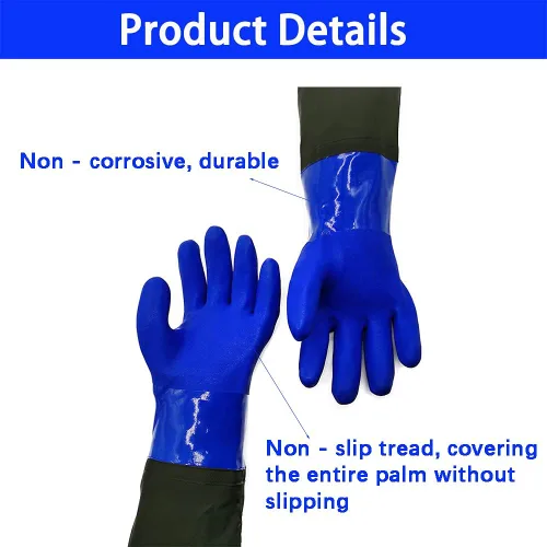 Miniatura 3 de Guantes largos de goma impermeables, guantes de estanque, 28 pulgadas de longitud de hombro aislados con revestimiento de PVC, resistentes a