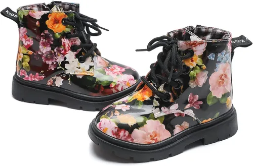 Miniatura 3 de Komfyea - Botas para niños con diseño de estampado de flores, con agujetas (Niños pequeños)