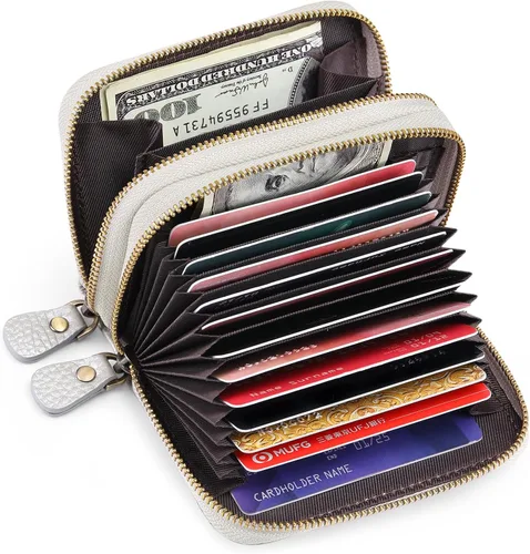 Miniatura 4 de GOIACII Cartera pequeña de cuero genuino para mujer, con bloqueo RFID para tarjetas de crédito