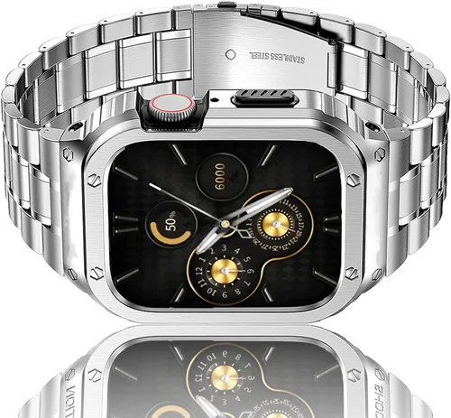 Miniatura 7 de HASLFM - Correa de reloj de acero inoxidable con funda compatible con Apple Watch Series 6, 5, 4, SE3/2/1 (1.732 pulgadas), serie 3, 2, 1