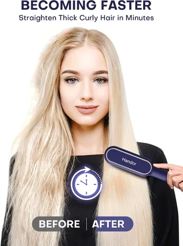 Miniatura 8 de Handor Cepillo alisador de cabello Pro Ionic para mujer, 9 ajustes de temperatura con pantalla LED, calor rápido de cerámica Hot Tech, 250°F-410°F