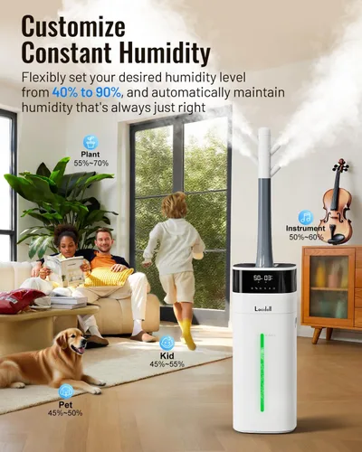 Miniatura 6 de LACIDOLL Humidificador de niebla fría y cálida para habitación grande, humidificadores de 5.3 galones/20 litros para el hogar de 2500 pies Blanco