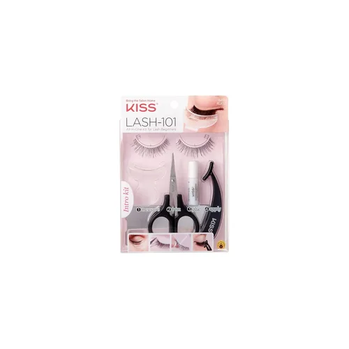 Kiss Lash-101 - Kit de pestañas postizas todo en uno para principiantes, pestañas de tira reutilizables, fácil de aplicar, 1 par de pestañas