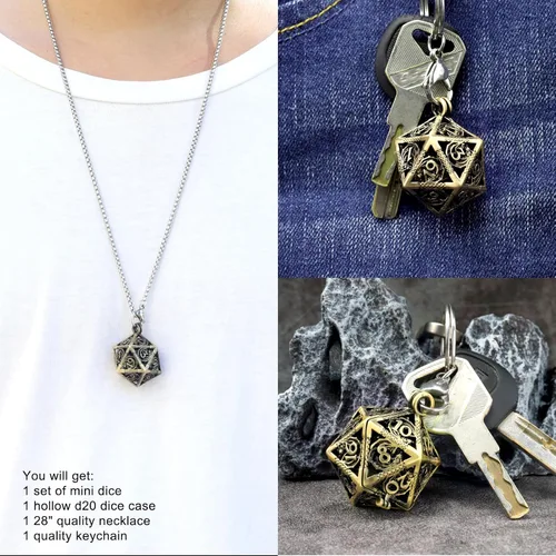 Miniatura 6 de Haxtec Mini Juego de Dados de Metal DND con Estuche de Cuello de Cadena Hueco Juego de Dados de Metal Pequeño D&D Llavero Juego de Dados Portátil