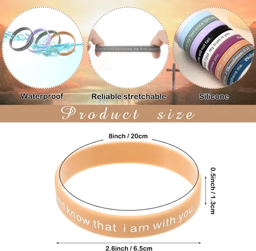 Miniatura 30 de Estune 120 pulseras de versículos de la Biblia, con cita motivacional, pulseras de goma, pulseras de silicona religiosas, pulseras de silicona