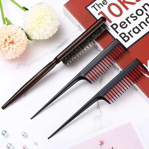 Miniatura 6 de Patelai Juego de 3 piezas de peines para cardado de cabello incluye 2 peines triples de nylon y cepillos de cerdas de jabalí para mujeres, peinado