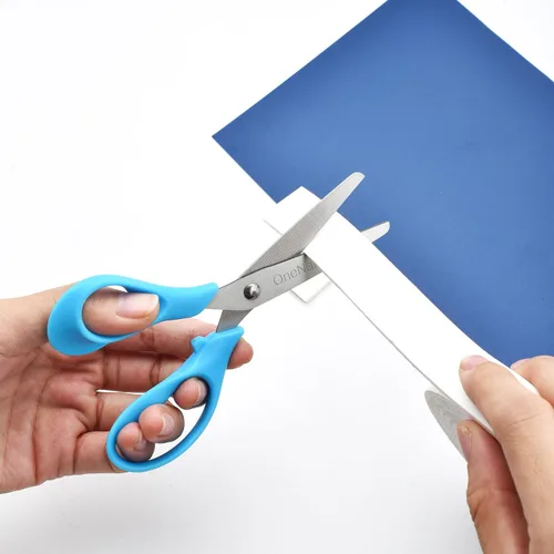 Miniatura 5 de OneName Tijeras zurdas para niños, tijeras para zurdos de 5 pulgadas para niños, hoja de acero inoxidable, asas de agarre cómodo, tijeras