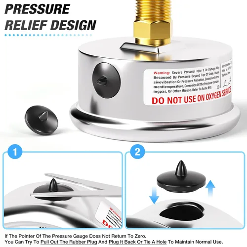 Miniatura 6 de MEANLIN MEASURE - Vacuómetro de presión de vacío de acero inoxidable, esfera con cara de 2.5 pulgadas, NPT de 1/8 de pulgada, montaje trasero