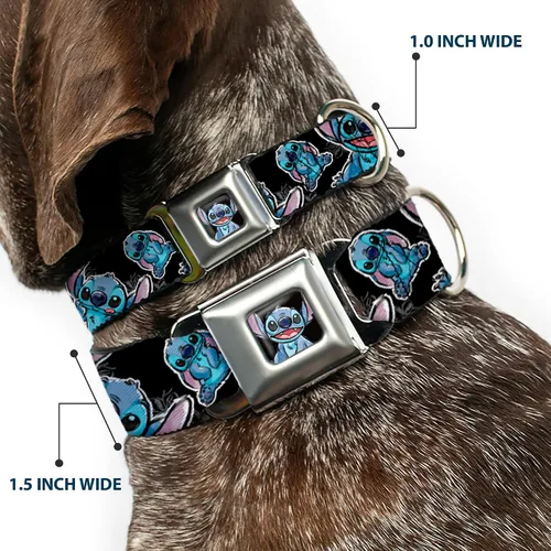 Miniatura 2 de Buckle-Down Collar de perro con hebilla de cinturón de seguridad, posturas de puntada/hibisco boceto negro/gris/azul, 1 pulgada de ancho, se adapta