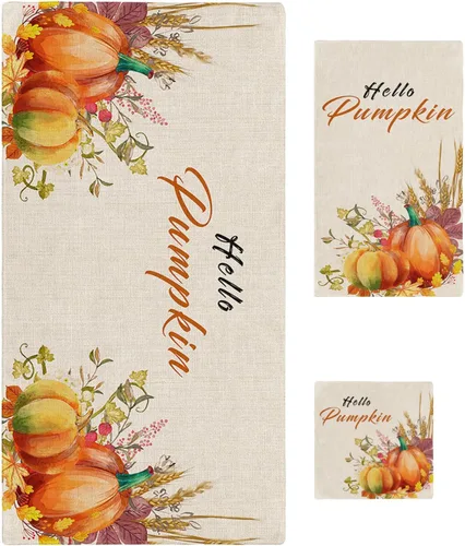 Hello Pumpkins Bath Towels for Bathroom Set - Luxury Towels Gifts for Women,Quick Dry Beach Kitchen Hand Hair Face Yoga Workout Gym Towel and Dish