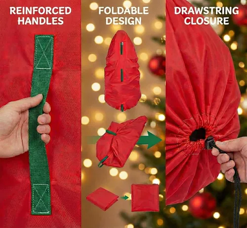 Miniatura 6 de Bolsa de almacenamiento vertical para árbol de Navidad - Se adapta a árboles artificiales de 7 pies y árboles topiarios de Navidad, cubierta Rojo