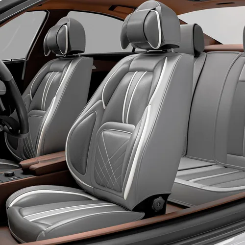 ASLONG 5 piezas 2025 Fundas para asientos delanteros y traseros de auto, accesorios para el interior del auto con cuero Nappa resistente al agua Gris