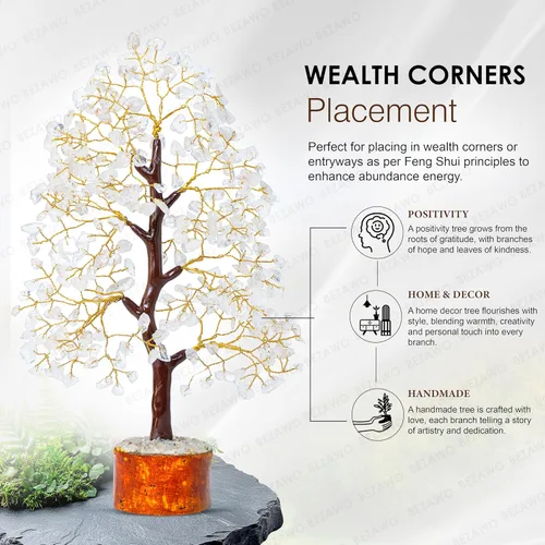 Miniatura 5 de Crocon Árbol de la vida de cristal de cuarzo transparente, chakra para energía positiva, decoración de Feng Shui, árbol bonsái de dinero con piedras