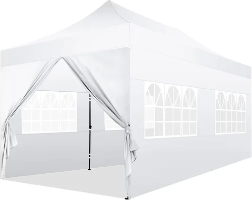Miniatura 9 de COBIZI 10x20 Toldo emergente con 6 paredes laterales, toldo resistente UPF 50+ para todas las estaciones, resistente al viento, impermeable, Blanco