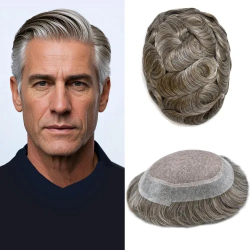 Miniatura 110 de Tupé para hombres, piezas de cabello humano real, sistema de unidades de cabello natural, línea capilar natural, pieza de repuesto para hombres