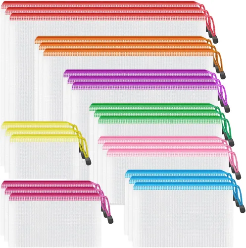 Miniatura 8 de Smarpau Bolsa grande con cremallera de malla A3, paquete de 24 bolsas de 12 colores con cremallera de 17.4 x 12.4 pulgadas para organizar, bolsas