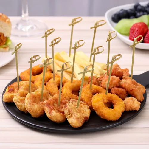 Miniatura 6 de 100 palillos de cóctel, palillos de dientes elegantes para aperitivos, mini palitos de comida Natural Bamboo Knot Skewers, 4.7 Inch Tooth Picks