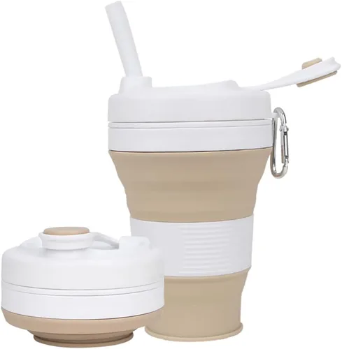 Miniatura 12 de Taza de Café de Silicona con Pajita y Tapa, Tazas Plegables para Viajar, 20oz, Taza de Agua Plegable Ligera para Picnic, Senderismo, Camping, Negro