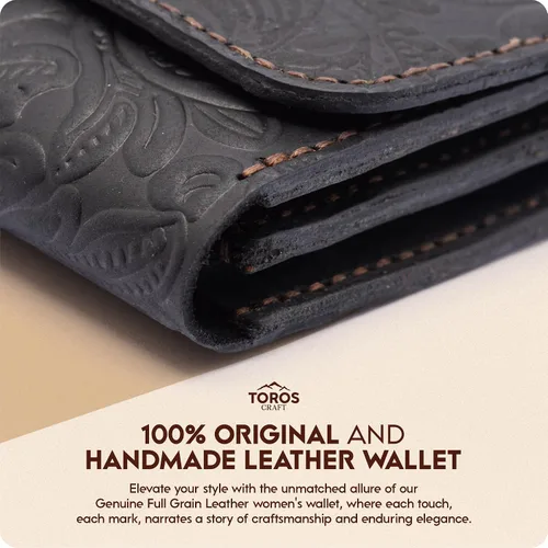 Miniatura 25 de Toros Craft Handmade Leather Wallets for Women, Western Wristlet Wallets, Floral Leather Small Credit Card Holder with Zipper, Minimalist & Cute