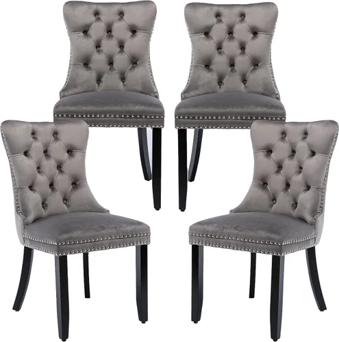 Miniatura 70 de LKTART Juego de 2 sillas de comedor de terciopelo, sillas de comedor copetudas con ribete de anillo de clavo, silla de comedor tapizada con patas