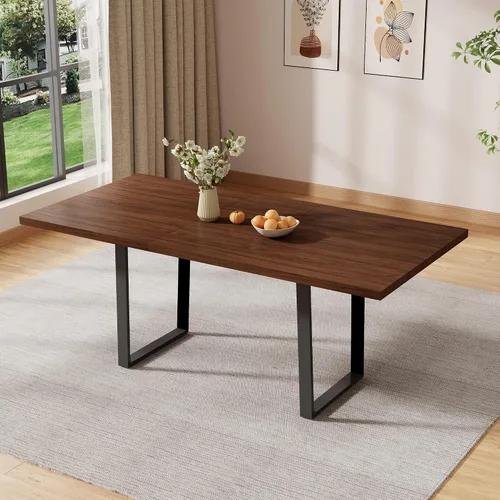 Miniatura 21 de ZckyCine Conjunto moderno de mesa de comedor de 5 piezas con mesa rectangular de madera y 4 sillas tapizadas en cuero, capacidad para 4 personas