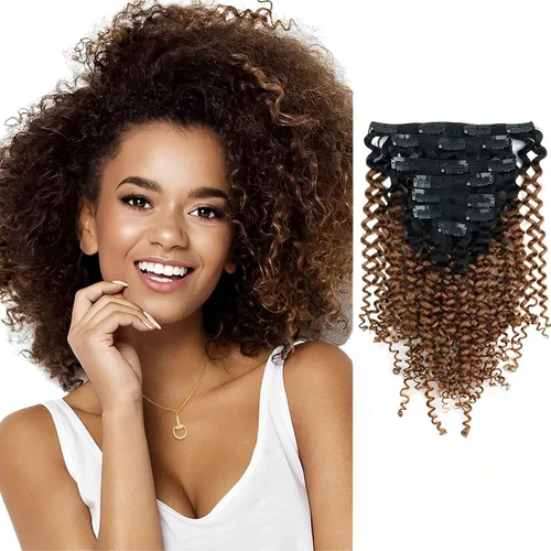 ABH AMAZINGBEAUTY HAIR Jerry - Extensiones de cabello humano real con clip, 3B 3C, doble trama rizada para afroamericanos, 4.23 onzas, 7 piezas, 17