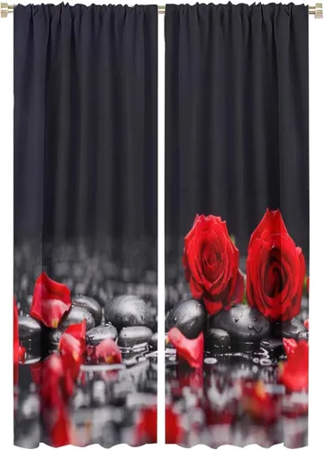 Miniatura 50 de Cortinas opacas con diseño floral de rosas para cocina, retro, rústicas, románticas, con bolsillo para barra, cortinas opacas para dormitorio, sala