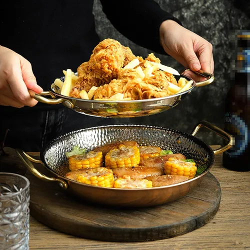 Miniatura 2 de SVRITE Sartén para paella de acero inoxidable martillada a mano sin recubrimiento antiadherente con asas dobles -10 tamaños estilo paella