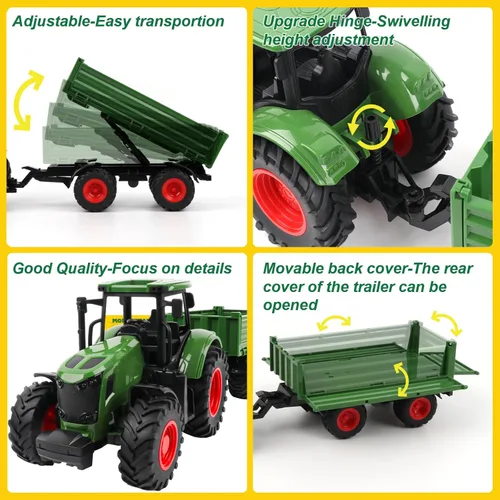 Miniatura 2 de Peagprav Juego de juguetes de tractor de animales de granja - tractor de 16.5 pulgadas con remolque, valla, granjero, árbol, vaca, juego de juguetes