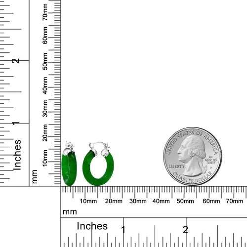 Miniatura 5 de Gem Stone King Aretes de aro de jade verde Plata de ley 925 Diámetro de 1/2 pulgada Aretes de aro clásicos con bisagra y poste con muescas