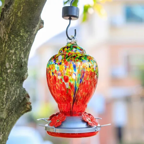 Miniatura 6 de WOSIBO Comedero para colibríes para exteriores, patio, grande, 32 onzas, comedero para colibríes de vidrio soplado a mano colorido con foso