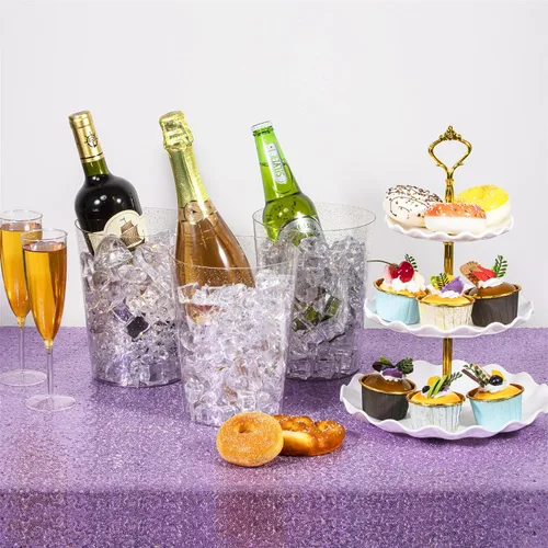 Miniatura 5 de Tiawudi Paquete de 12 cubos de hielo de plástico para fiestas, enfriador de vino transparente con purpurina dorada para bodas, bueno como un Oro