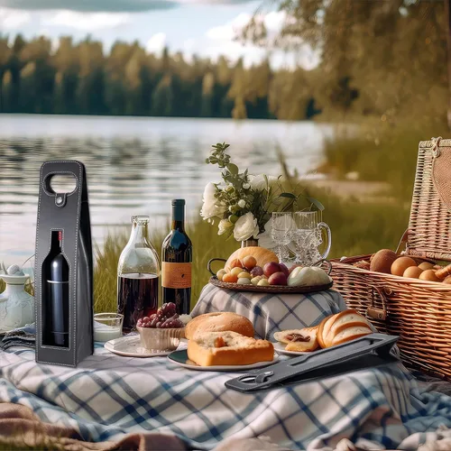 Miniatura 5 de Abbylike 4 bolsas de vino reutilizables de cuero para vino, bolsa de mano, bolsa de regalo para botella individual, champán, cerveza, bolsas