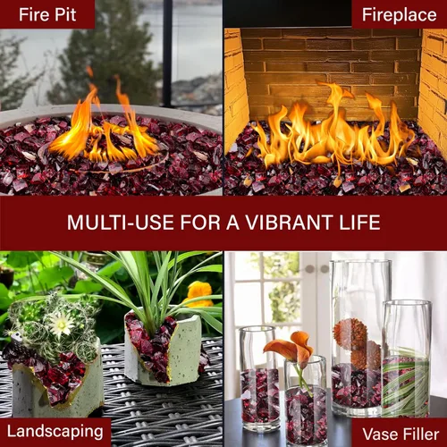 Miniatura 7 de NUPICK Vidrio de Fuego de 5 Libras, Vidrio Brillante para Fogata de 1/2 Pulgada, Roca de Vidrio Templado para Fogata para Propano o Gas Natural