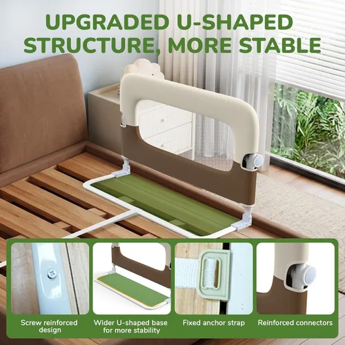Miniatura 6 de Barandilla protectora de cama para niños pequeños, altura ajustable de 32 pulgadas y riel de cama portátil plegable para bebé, barandillas de cama