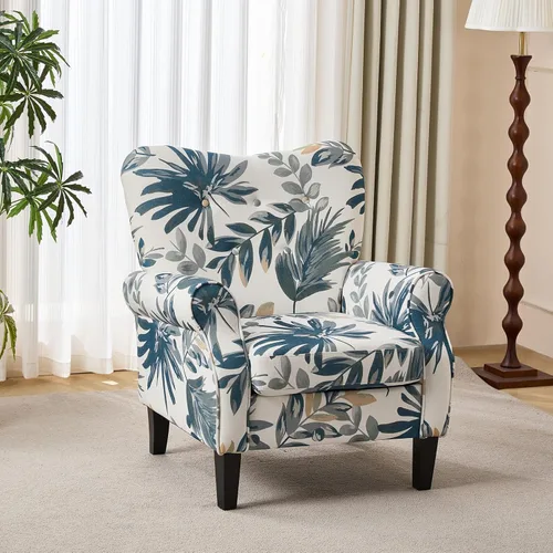 Miniatura 2 de YOLENY Silla decorativa moderna, sillón con respaldo alto, sofá individual tapizado con botones de tela y patas de madera para sala de estar, Azul