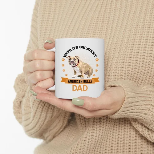 Miniatura 3 de Funny World's Greatest Tan American Bully Dog Dad Regalos Día del Padre Taza de café de cerámica blanca 11oz