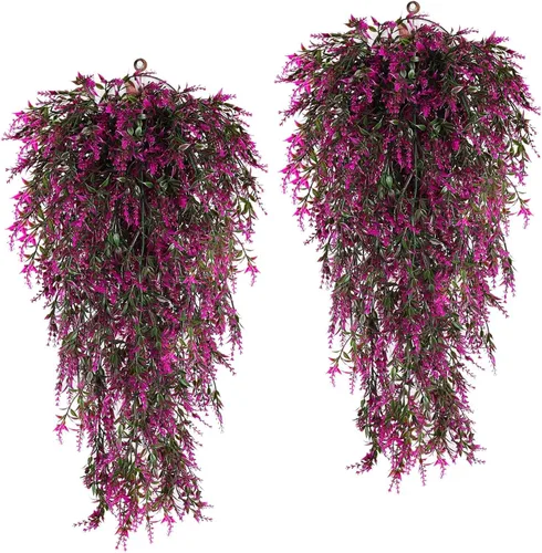 Miniatura 11 de RECUTMS Plantas colgantes artificiales de lavanda falsa, flores resistentes a los rayos UV, decoraciones para interiores y exteriores, 4 paquetes