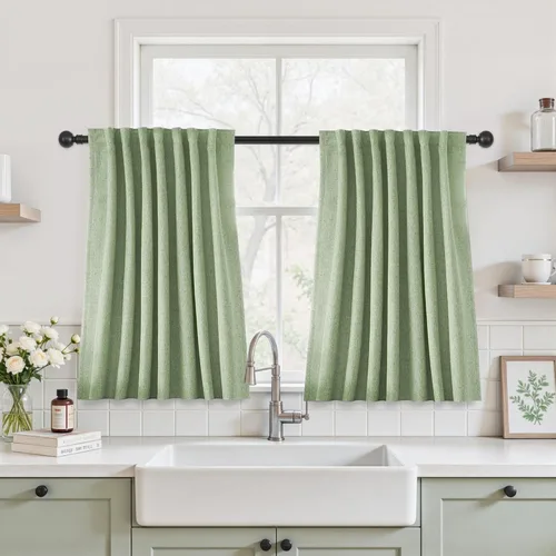 Miniatura 49 de UHITECH Cortinas cortas de lino de 24 pulgadas de largo para ventanas pequeñas de granja, cortinas opacas modernas para sala de estar, pestañas